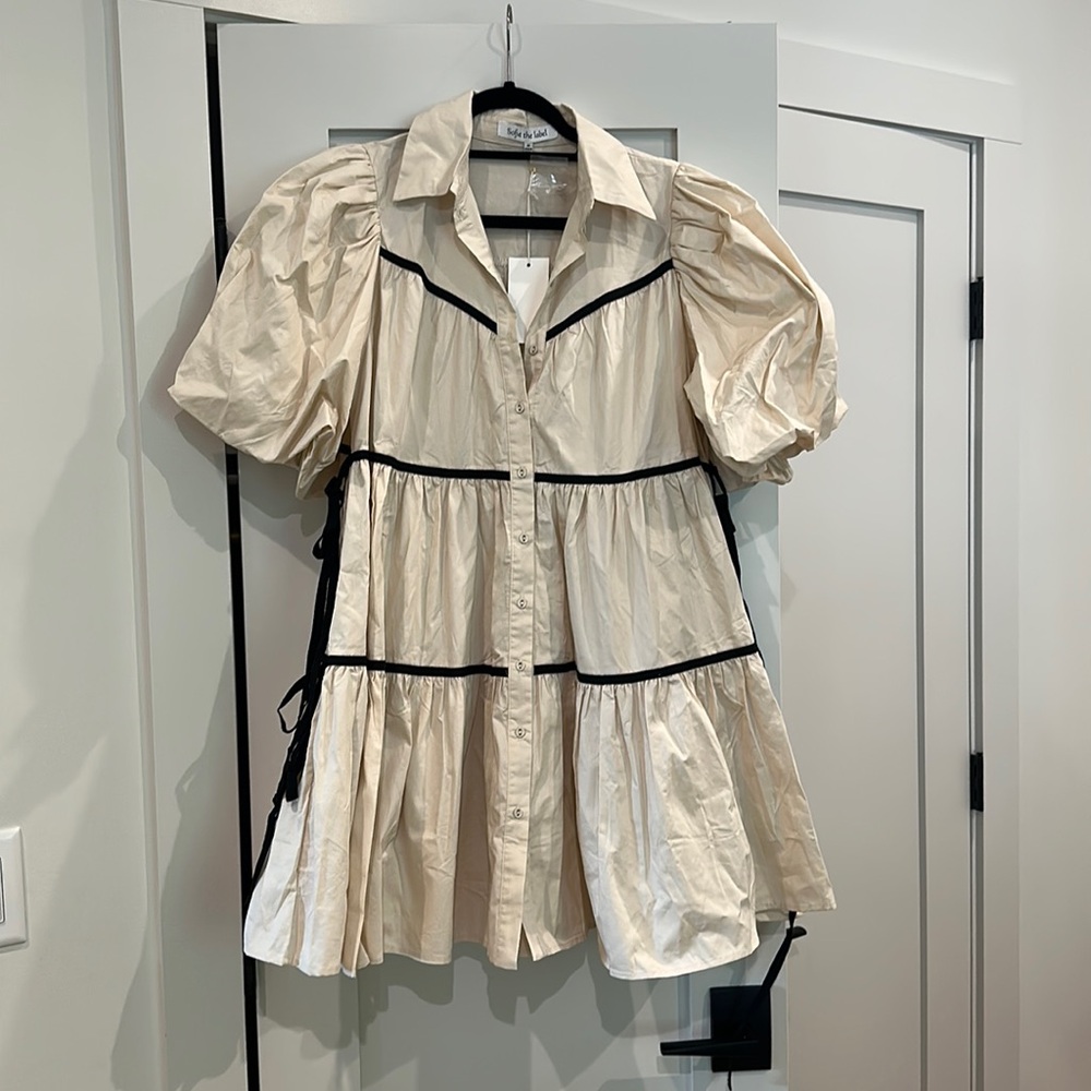 Elegant Cream Puff Sleeve Dress